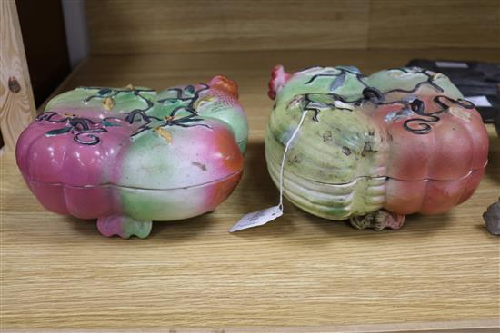 A pair of large Chinese enamelled porcelain four-fruit boxes and covers, 19th century,